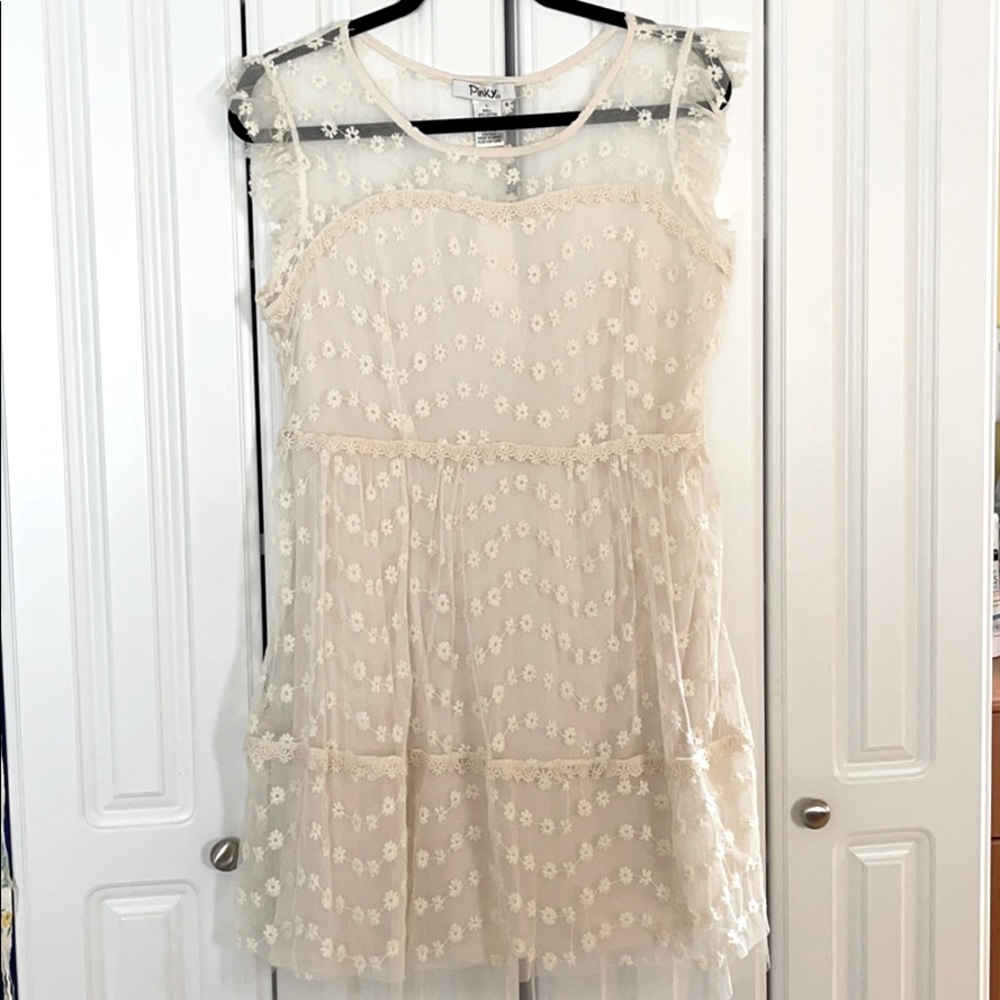 Pink Cream Lace Dress with Florals